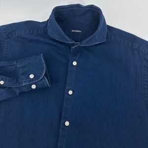 SUITSUPPLY Mens Dark Wash Denim‎ Cutaway Neck Button Up Shirt Size 14 1/2 37